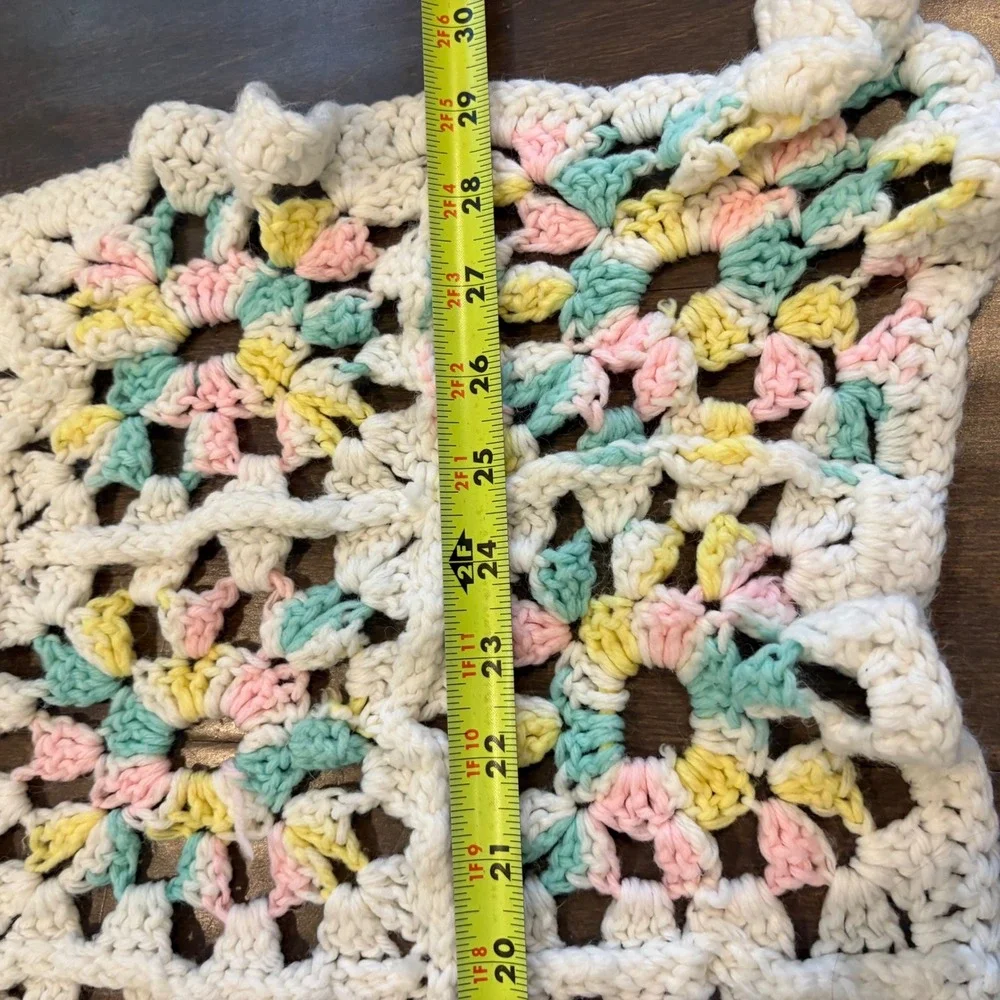 Handmade Crochet Granny Square Baby Blanket Pastel Pink Yellow Green Cream